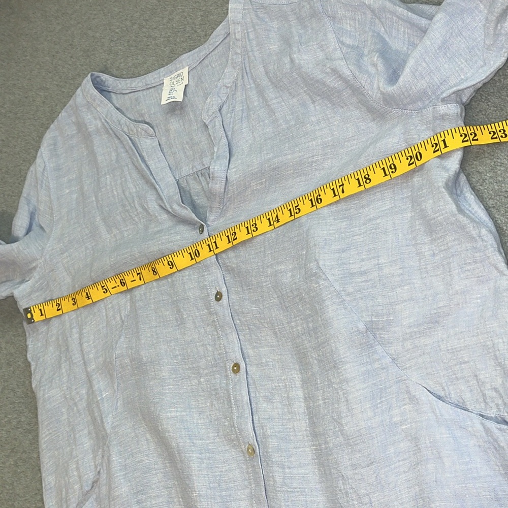 Sigrid Olsen Boho Linen Button Top Large Tunic Coastal Beach Lagenlook Roll Tab - Picture 4 of 10